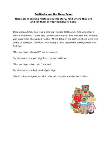 KS1 Worksheet - Spelling Mistakes (2 versions)