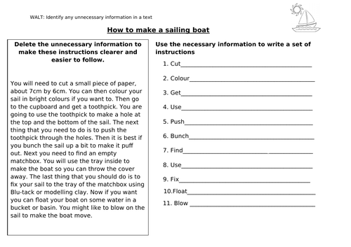 KS1/KS2 Worksheet - Instructions (2 versions)