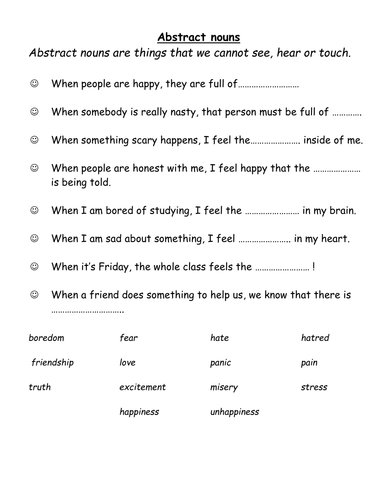 Abstract Nouns Live Worksheet For Class 5