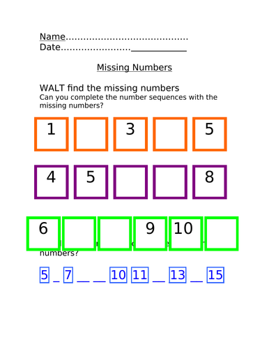 Missing numbers on a numberline