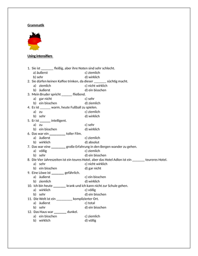 AQA/EDEXCEL Stimmt GCSE German (Higher) – Kapitel 7 – Startpunkt 2 - Intensifiers