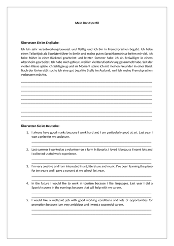 Mein Lebenslauf / My C.V. / Jobs and careers / Qualities for jobs