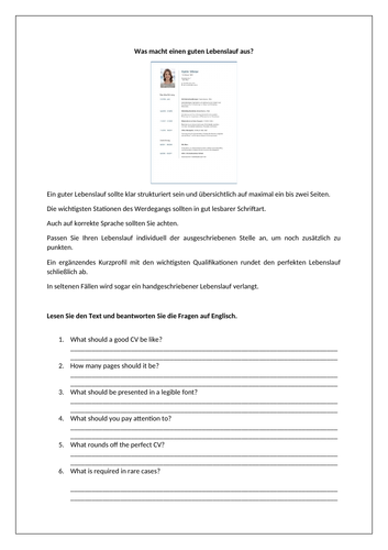 AQA/EDEXCEL Stimmt GCSE German (Higher) – Kapitel 7 – Mein Berufsprofil - Worksheet