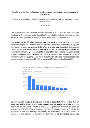 España necesita siete millones de inmigrantes