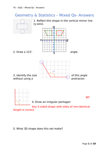 Y5 Maths - Geometry & Stats - Mixed Qs