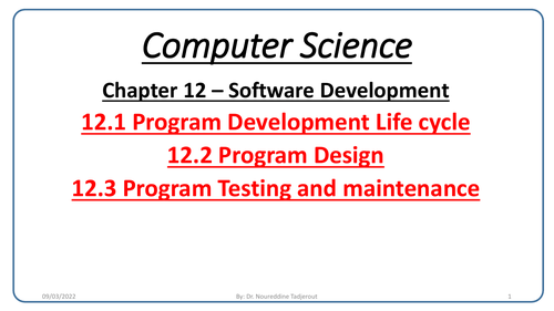 AS/A level Computer Science - Chapter 12 – Software Development