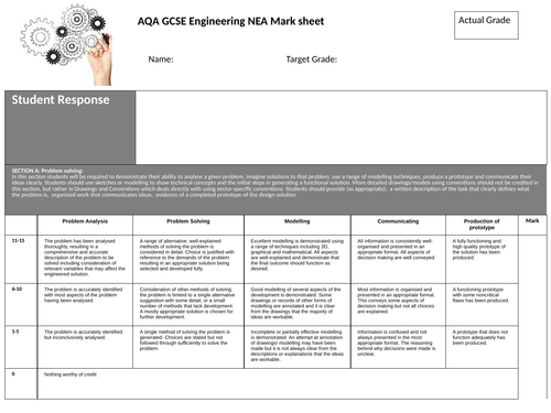 AQA GCSE engineering NEA mark scheme