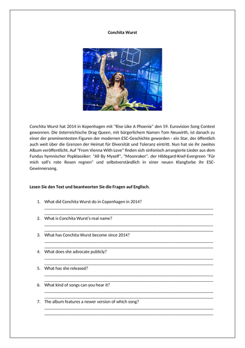 AQA/EDEXCEL Stimmt GCSE German (Higher) – Kapitel 8 – Der Eurovision Song Contest - Worksheet
