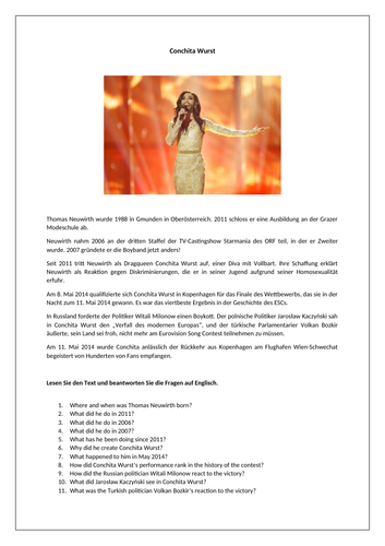AQA/EDEXCEL Stimmt GCSE German (Higher) – Kapitel 8 – Der Eurovision Song Contest - Worksheet