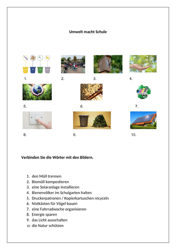 AQA/EDEXCEL Stimmt GCSE German (Higher) – Kapitel 8 – Umwelt macht Schule - Worksheet