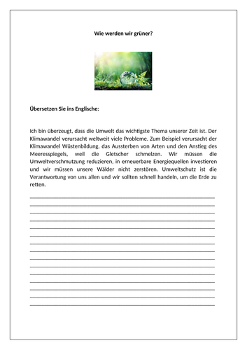 AQA/EDEXCEL Stimmt GCSE German (Higher) – Kapitel 8 – Wie werden wir grüner? - Worksheet