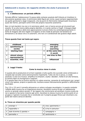 A level Italian Practice - Theme 2 -  Musica e giovani