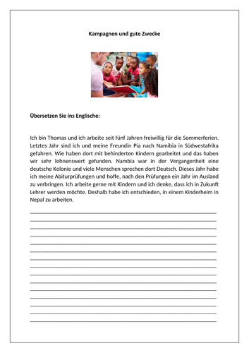 AQA/EDEXCEL Stimmt GCSE German (Higher) – Kapitel 8 – Kampagnen und gute Zwecke - Worksheet