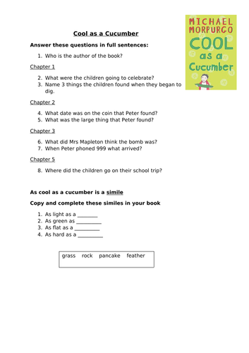 KS2 Worksheet - Reading Activity - Cool as a Cucumber (1 worksheet)