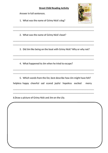 KS2 Worksheet - Reading Activity - Street Child (1 worksheet)