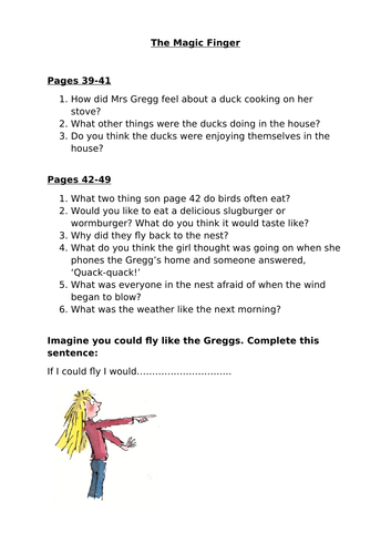 KS2 Worksheet - Reading Activity - The Magic Finger (1 worksheet)