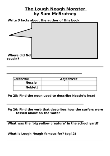 KS2 Worksheet - Reading Activity - Lough Neagh Monster (1 worksheet)