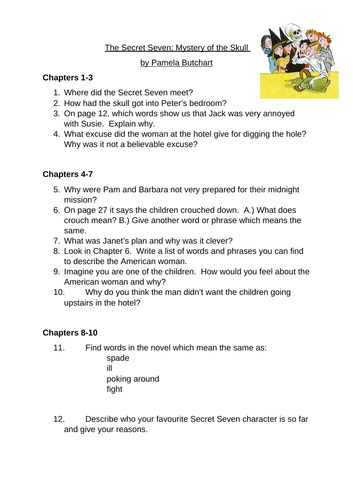 KS2 Worksheet - Reading Activity - Secret Seven Mystery of the Skull (1 worksheet)