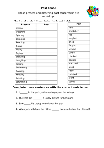 KS1 Worksheet - Past and Present Tense (2 worksheets)