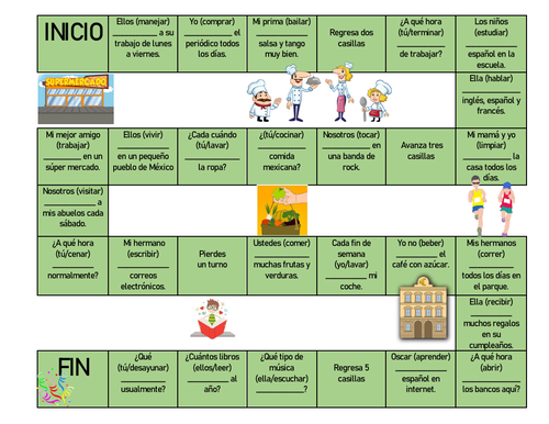 SPANISH PRESENT TENSE: BOARD GAME (REGULAR VERBS)