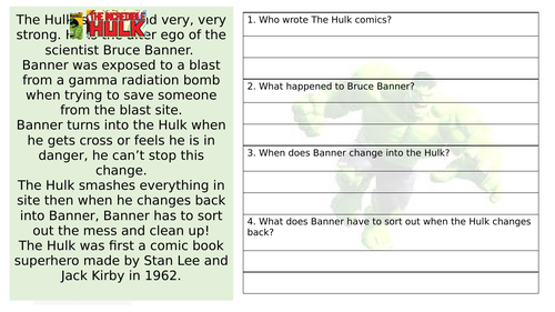 Marvel Reading Comprehension KS2 (could be used for UKS2 less able readers)