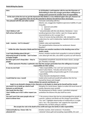 essay plan on sheila birling