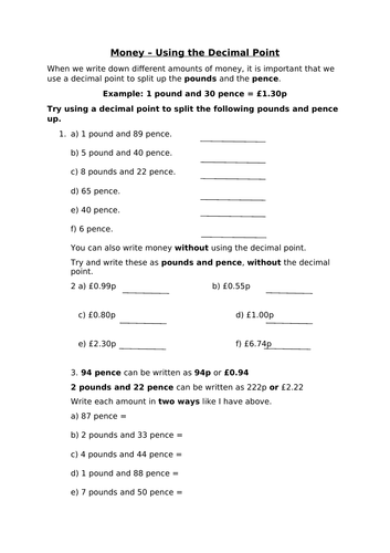 Using Decimal Place in Money