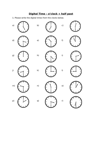 Digital Time - o'clock and half past.