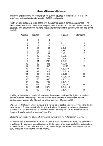 Mathematics: Formula for Sum of Squares of Integers | Teaching Resources