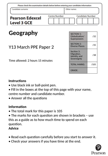 Y13 Edexcel Geography A-level PPE