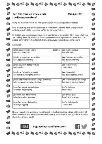 French- pronouns / frequencies - J'en fais tous les week-ends