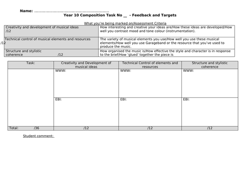 WJEC GCSE Composition Feedback Sheet