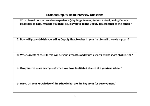 Deputy Head teacher / Assistant Head teacher Interview Question examples