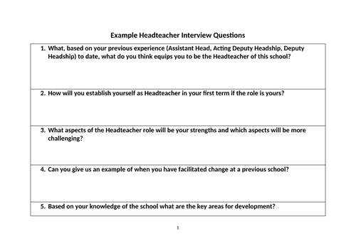 Head teacher / Head of School Interview Questions