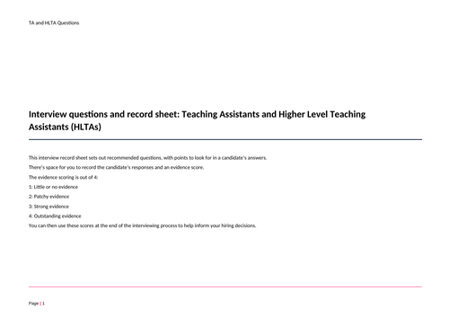 Teaching Assistant (TA) and Higher Level Teaching Assistant (HLTA) Interview Questions