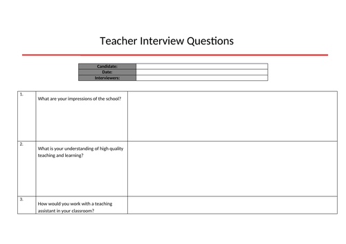 Example Interview Questions Class teacher with SEN responsibility SENDCo