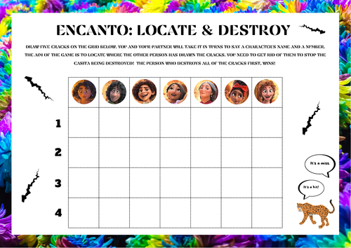 Encanto Movie Inspired 'Battleships' Game Sheet. Find & Destroy the Cracks & Save the Casita