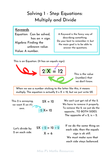 Solve 1-Step Equations Lesson Workbook | Multiply and Divide