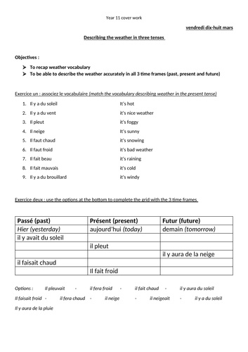 Describing weather in 3 tenses worksheet