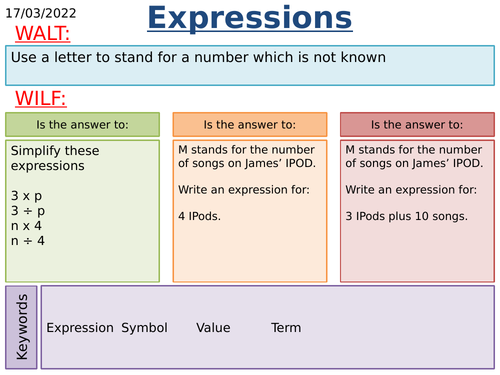 KS3 Maths: Intro to Expressions