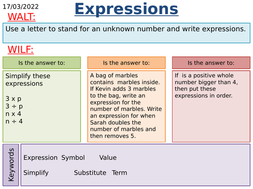 KS3 Maths: Writing Expressions