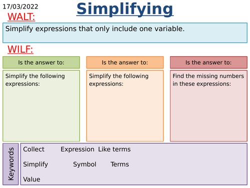 KS3 Maths: Simplifying Simple Expressions