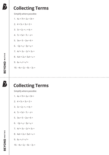 KS3 Maths: Collecting like Terms