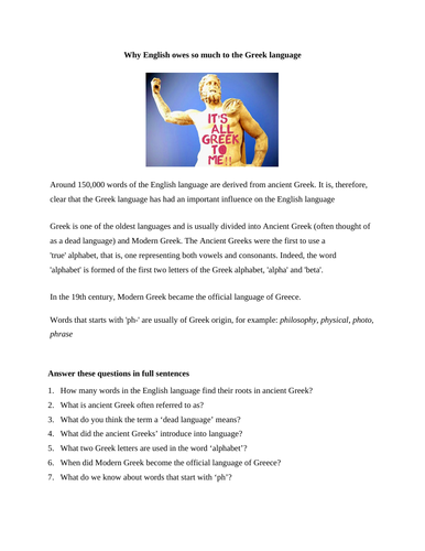 IGCSE English as a Second Language Exercise 1: It's all Greek...