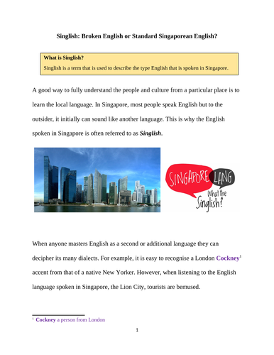 IGCSE English as a Second Language Exercise 1: Singlish