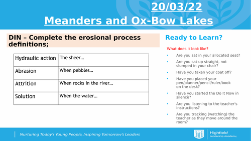 AQA Rivers - Meanders and Ox-bow lakes