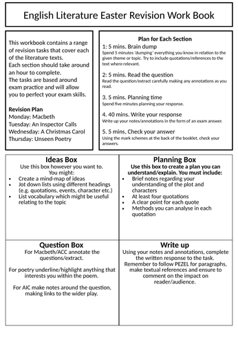 English Literature Easter Revision Work Booklet