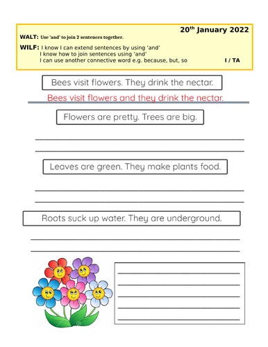 Year 1 Grammar - using and to extend sentences