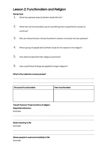 Sociology A-Level- Beliefs in Society - Functionalism and Religion 2