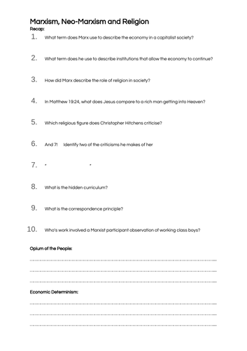Sociology A-Level- Beliefs in Society - Marxism and Religion 1